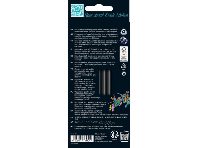 Creioane colorate triunghiulare black edition pastel + neon Faber-Castell 12 culori/set