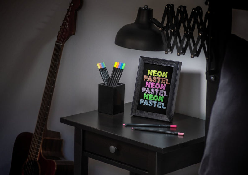 Creioane colorate triunghiulare black edition pastel + neon Faber-Castell 12 culori/set