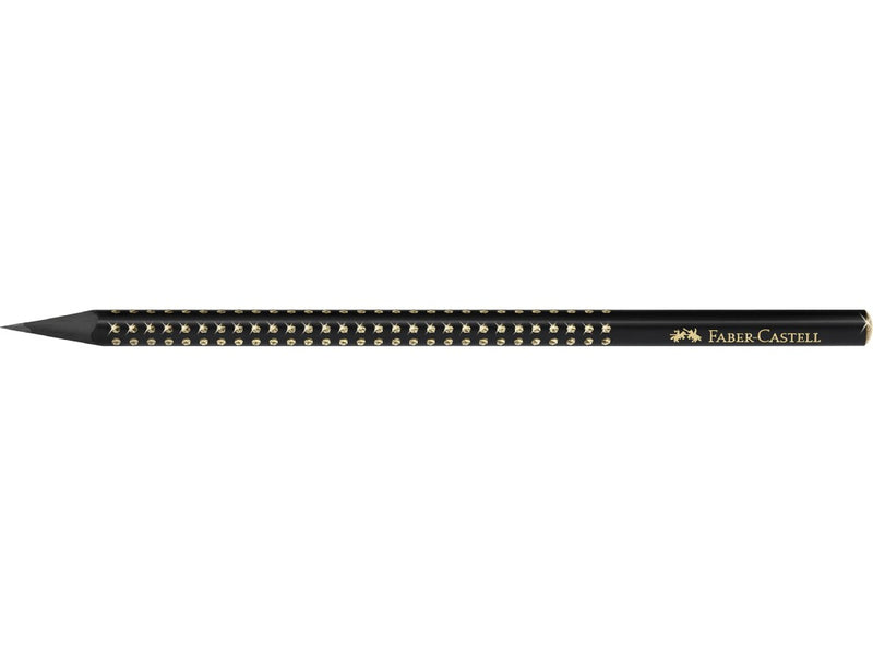 Creion grafit B triunghiular grip sparkle lemn negru midnight gold Faber-Castell