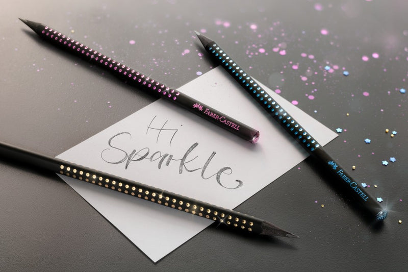 Creion grafit B triunghiular grip sparkle lemn negru midnight ocean Faber-Castell