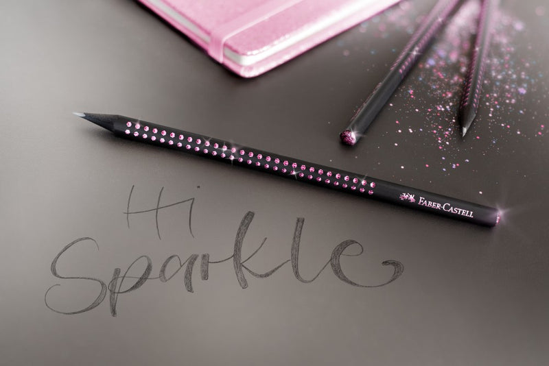 Creion grafit B triunghiular grip sparkle lemn negru midnight rose Faber-Castell
