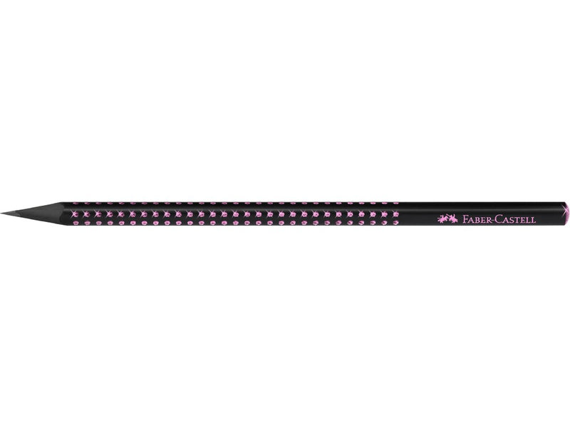 Creion grafit B triunghiular grip sparkle lemn negru midnight rose Faber-Castell