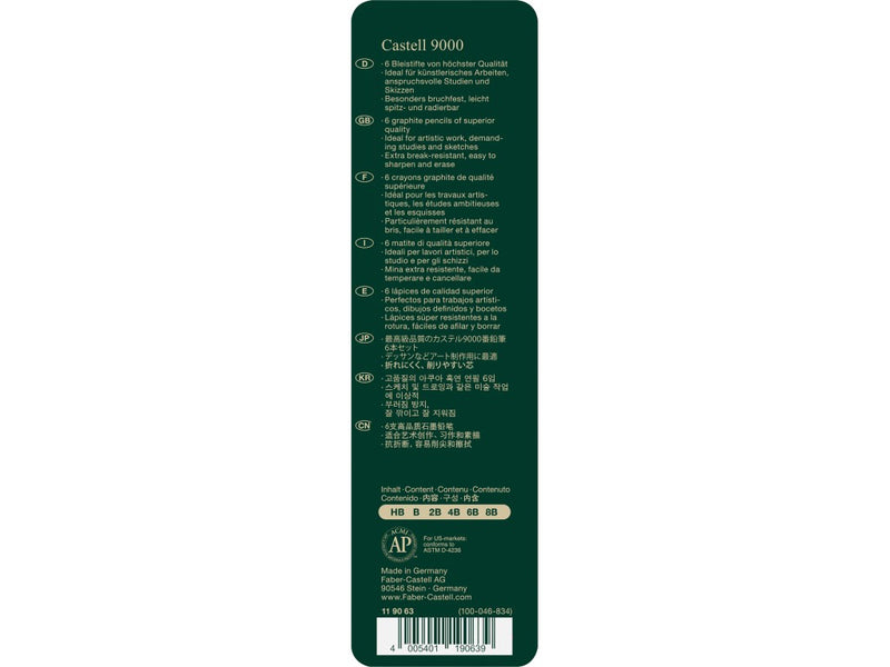 Creion grafit hexagonal Castell 9000 Faber-Castell 6 buc/set