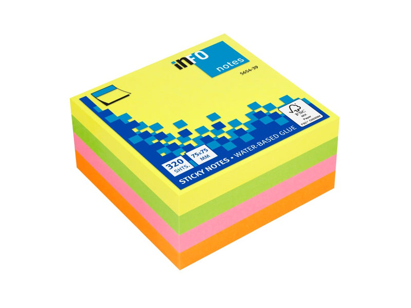 Cub notițe adezive 75 x 75 mm 320 file multicolor brilliant Info Notes