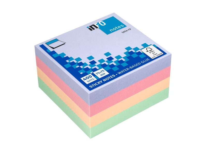 Cub notițe adezive 75 x 75 mm 400 file Harmony Info Notes