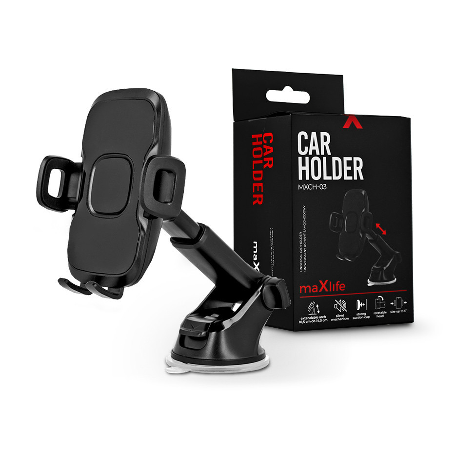Maxlife univerzális műszerfalra/szélvédőre helyezhető PDA/GSM autós tartó - Maxlife MXCH-03 Car Holder - fekete (TF-0072)-0