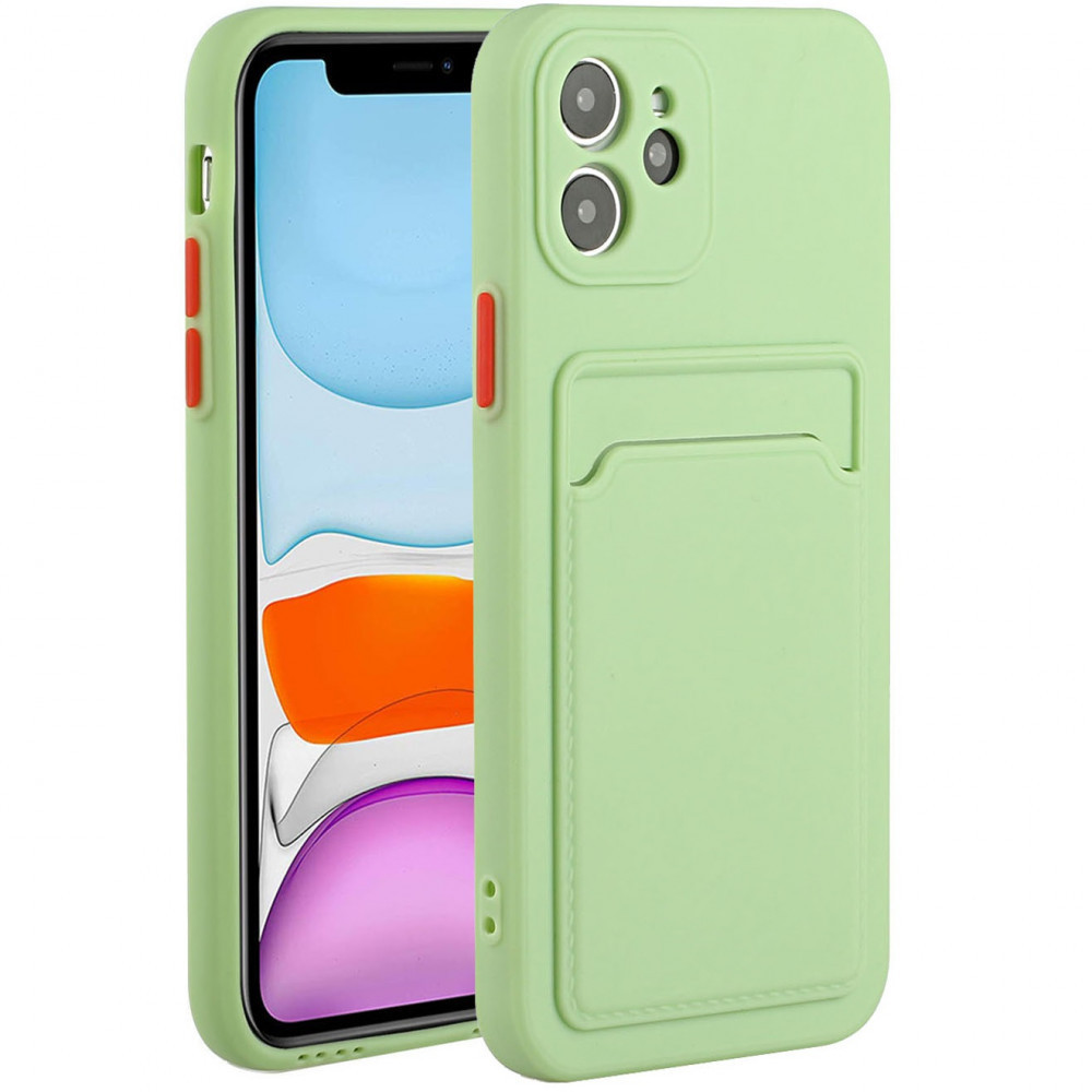 Apple iPhone 14 Pro Max, Szilikon tok, kártyatartóval, Wooze Card Slot, világoszöld (124931)-0