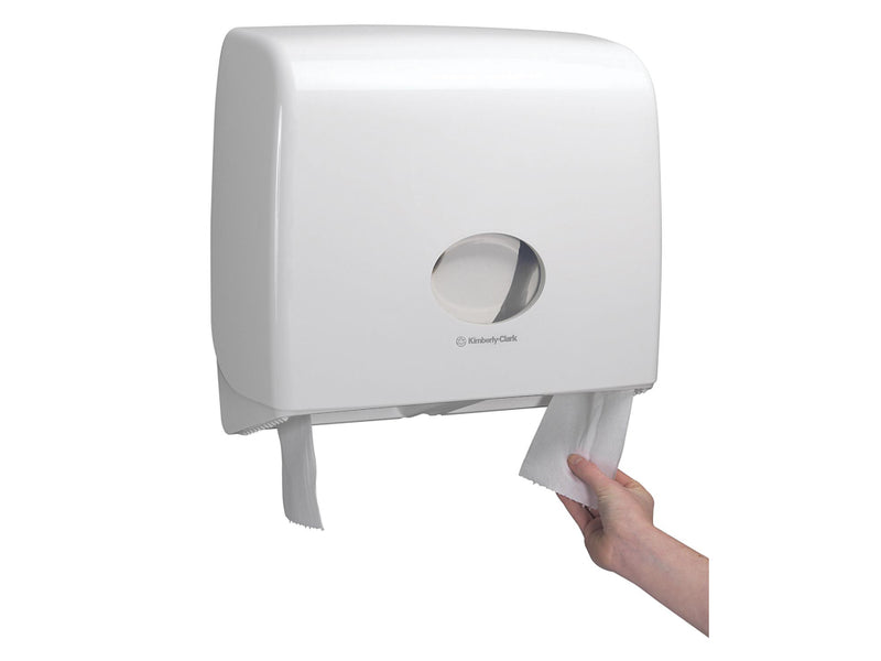 Dispenser Kimberly Clark Aquarius alb pentru hârtie igienică, midi, jumbo, design elegant
