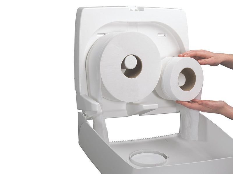 Dispenser Kimberly Clark Aquarius alb pentru hârtie igienică, midi, jumbo, design elegant