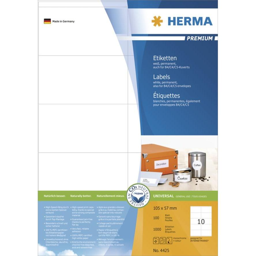 Herma 105x57 mm Címke tintasugaras és lézer nyomtatóhoz (1000 címke / csomag) (4425)-0