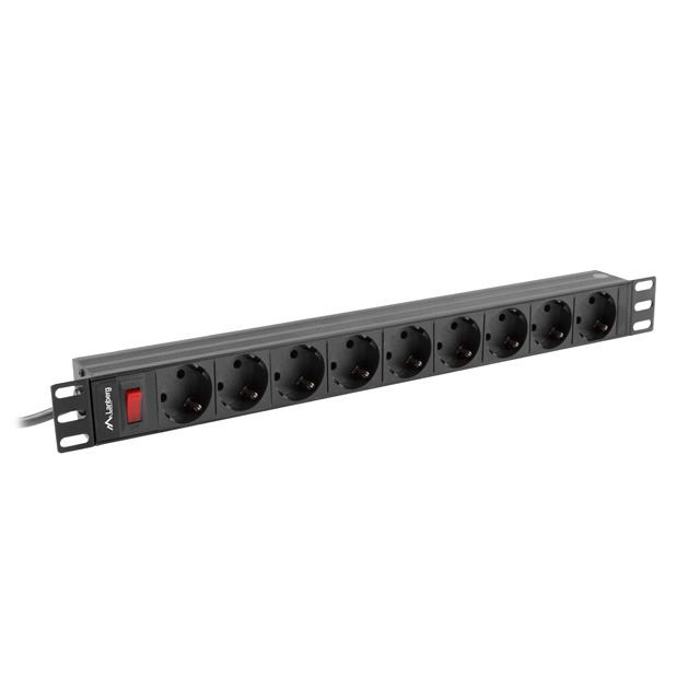 Lanberg PDU 19" 1U 16A 9 dugalj 3m rack elosztó fekete (PDU-09F-0300-BK) (PDU-09F-0300-BK)-0