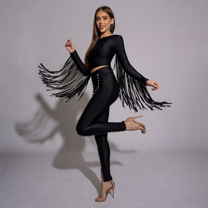 Bluza dama neagra modelatoare cu spate gol si franjuri
