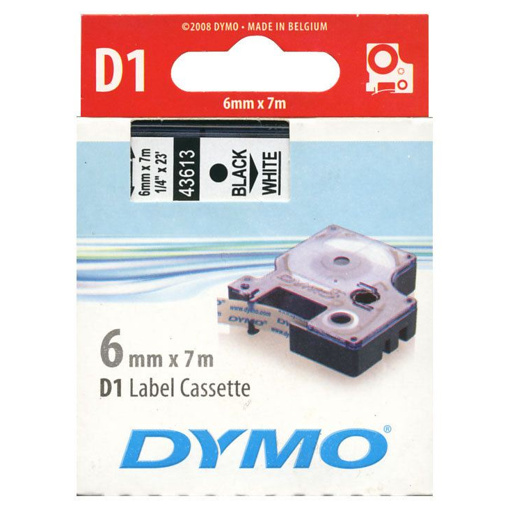 DYMO "D1" Feliratozógép kazetta 6 mm x 7 m fekete-fehér (S0720780) (GD43613)-0