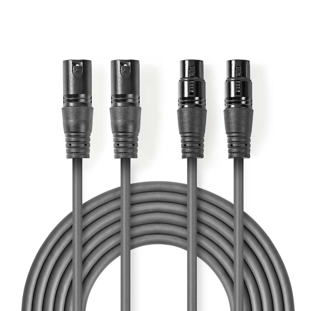 Nedis XLR 3-tűs Dugasz x2, XLR 3-Pin Aljzat x2, PVC, nikkelezett, szimmetrikus audió kábel, 0.5m, sötét szürke (COTH15030GY05) (COTH15030GY05)-0