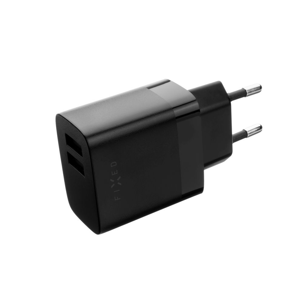 Fixed Dual Travel 2x USB Type-A Hálózati töltő + USB Type-C kábel - Fekete (17W) (FIXC17N-2UC-BK)-0
