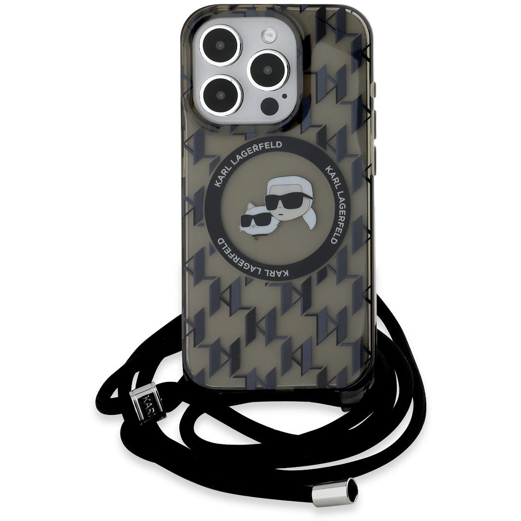 Karl Lagerfeld IML Monogram Crossbody K&CH Heads MagSafe iPhone 15 Pro Max Black tok (KLHMP15XHCKCKLCK)-0