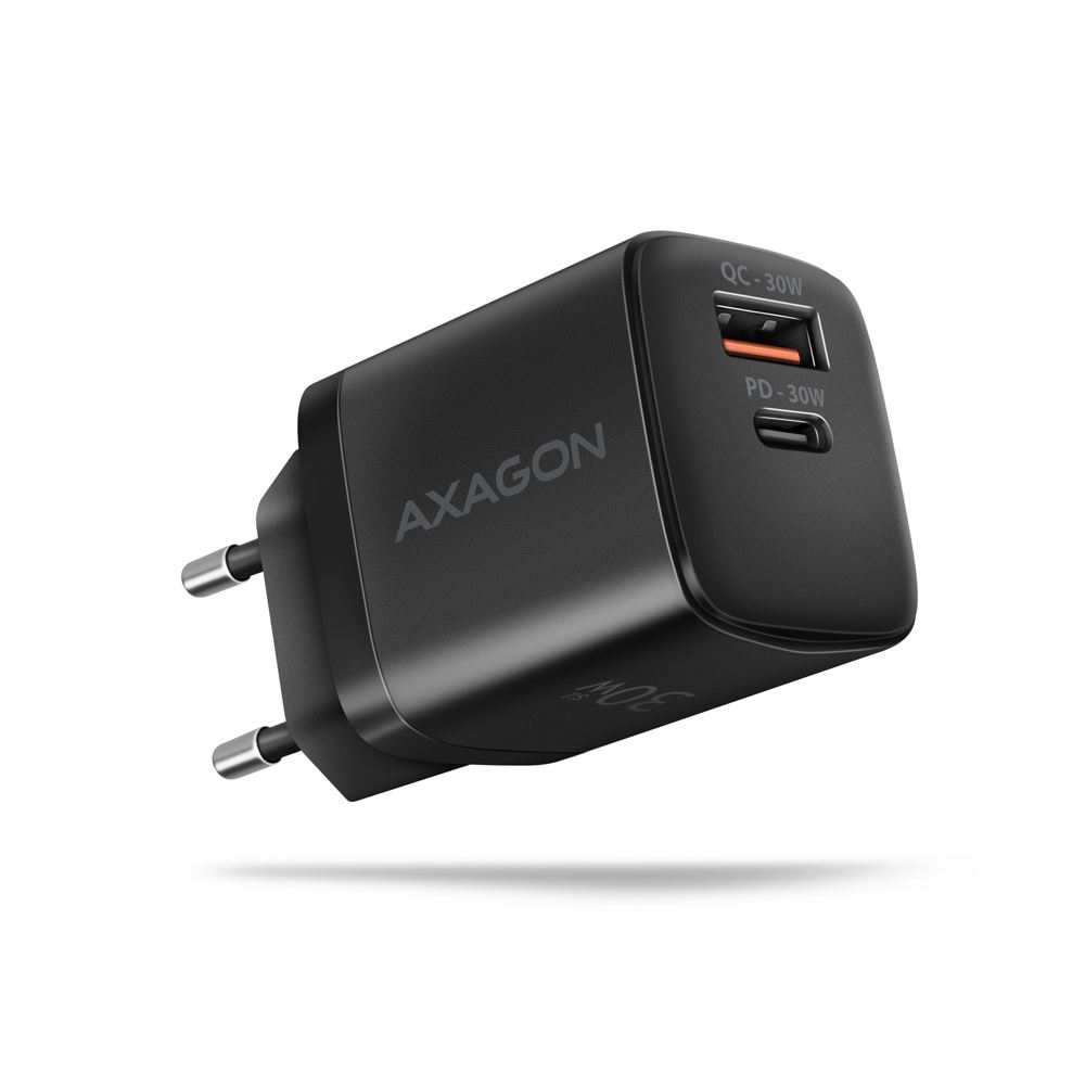 Axagon PD & QC USB-A, USB-C hálózati töltő 30W fekete (ACU-PQ30) (ACU-PQ30)-0