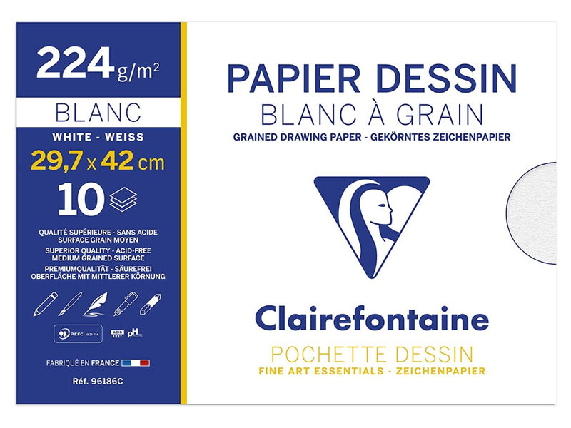Hârtie desen A3 224 g/mp 10 coli/plic Clairefontaine