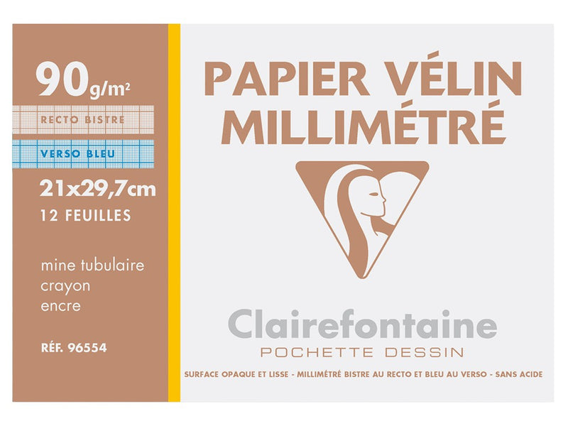 Hârtie milimetrică A4 90 g/mp 12 coli/plic Clairefontaine
