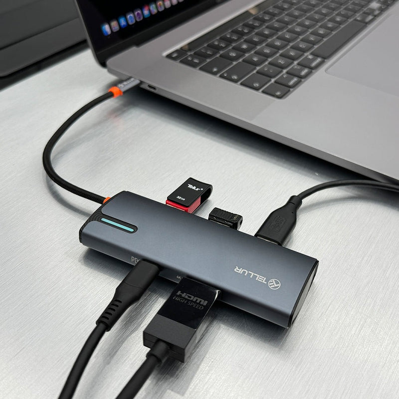 Hub USB-C Tellur, 1xPD 3.0 100W, 1xHDMI 4K, 3xUSB 3.0, aluminiu gri