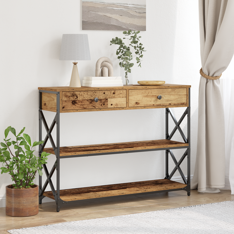 Masă Consolă Lemn vechi 100 x 28 x 75 cm Lemn compus și metal