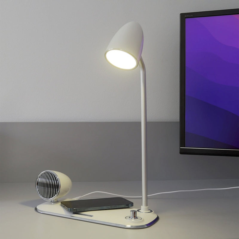 Încărcător wireless birou Tellur, 15W, Boxă Bluetooth 5W, Lampă de birou, Tellur Nostalgia, Alb