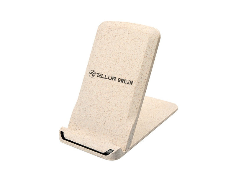 Încărcător wireless birou Tellur Green, certificat Qi, 15W, pliabil, crem