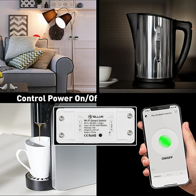 Întrerupător WiFi Tellur, de linie, 2200W, Alb