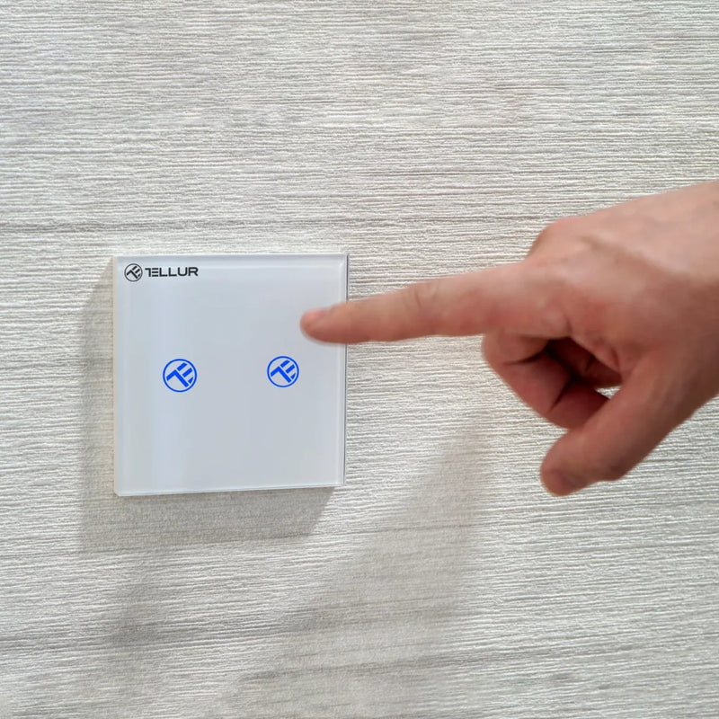 Întrerupător WiFi Tellur Smart, SS2N, 2 porturi, 1800W, 10A
