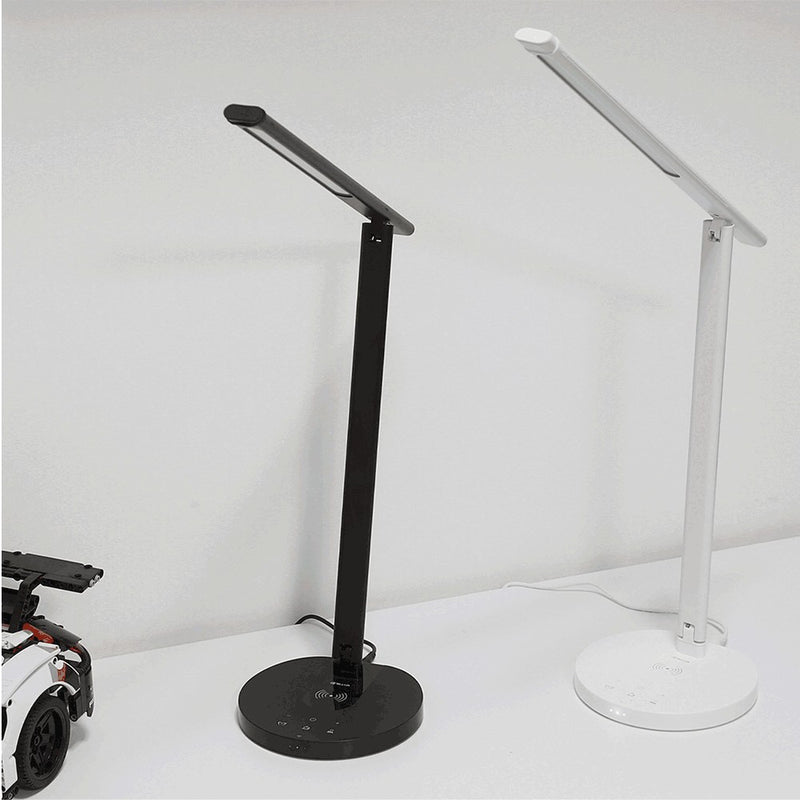 Lampă de birou WiFi Tellur Smart, 12W, lumină albă, caldă, Qi 10W, USB 10W, reglabilă, alb