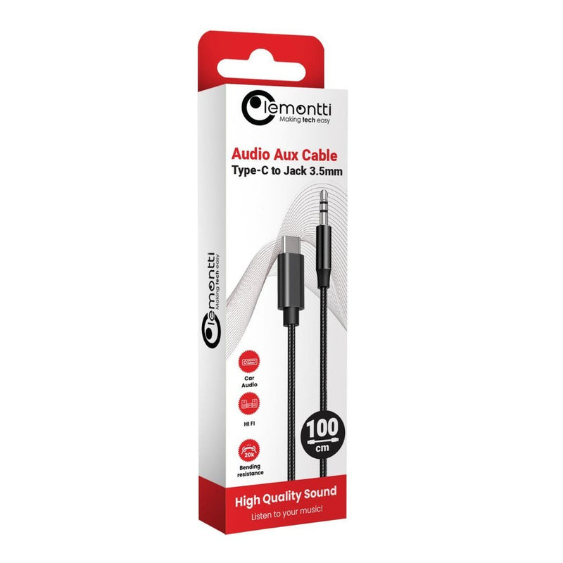 Lemontti Cablu Audio Bending Aluminum Type-C la Jack 3.5mm, 1m, Negru