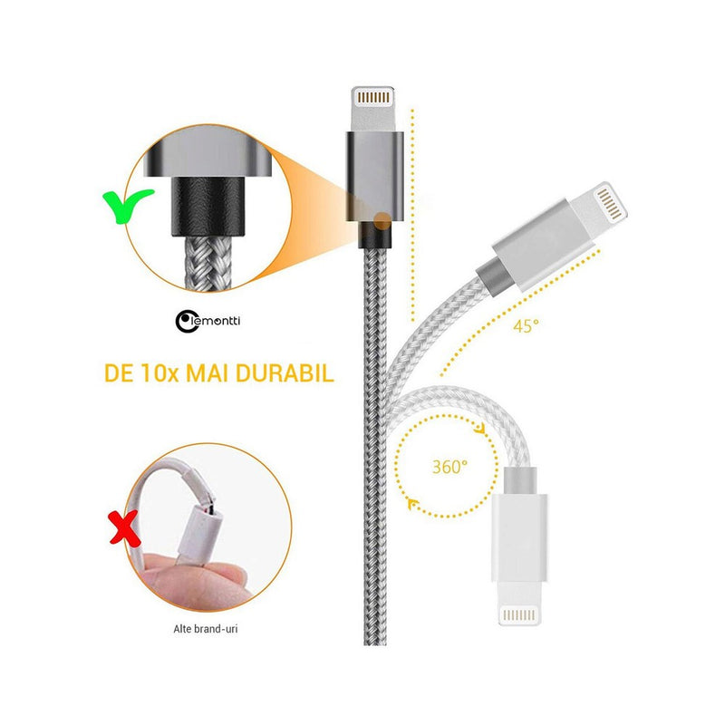 Lemontti Cablu Bending Aluminum USB-A la Lightning MFI, 1.5m, Gri