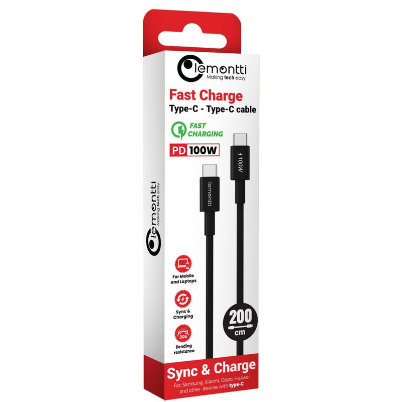 Lemontti Cablu Fast Charge Type-C la Type-C, PD, 100W, 2m, Negru
