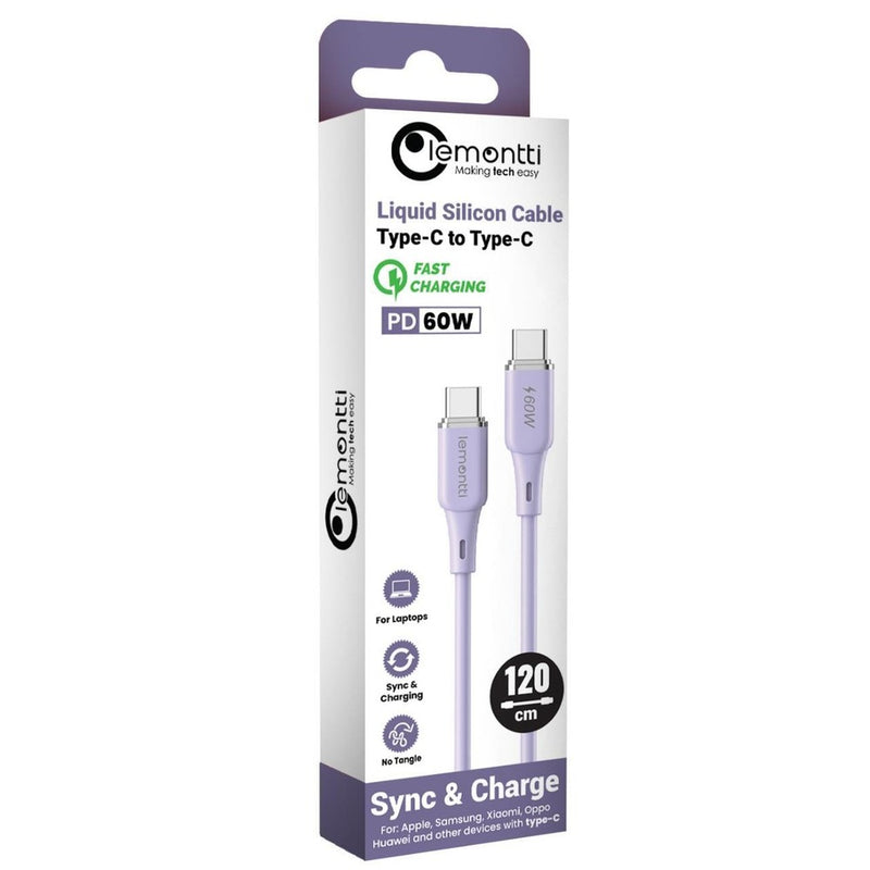 Lemontti Cablu Liquid Silicon Type-C la Type-C, Fast Charge, PD 60W, 1.2m, Mov