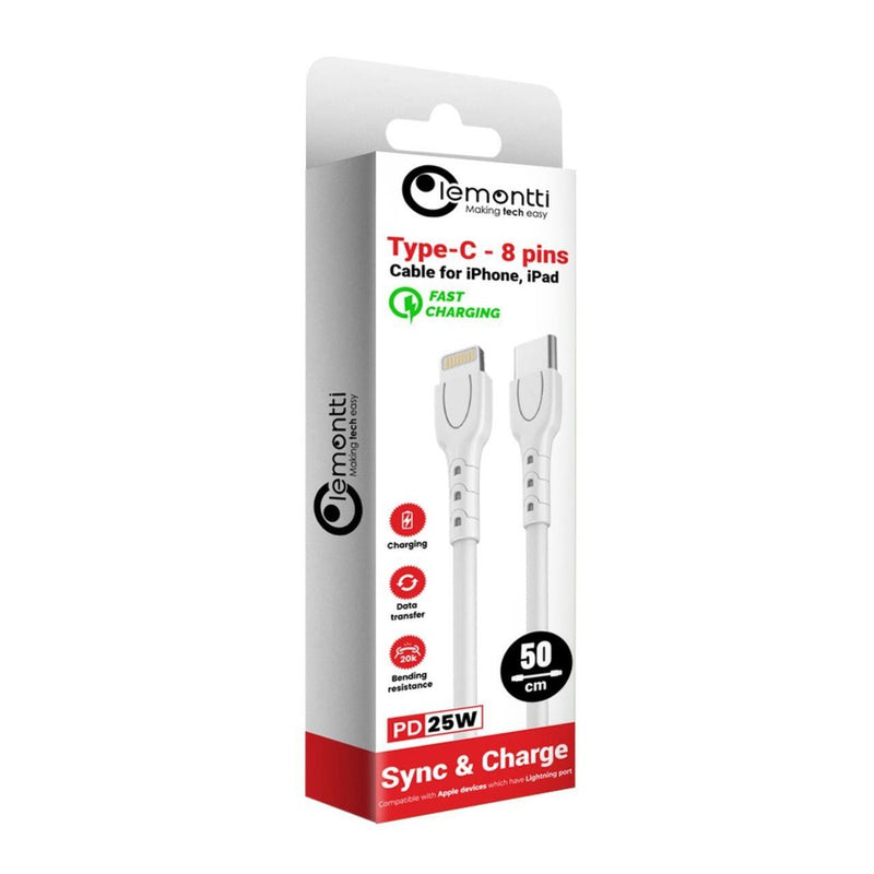 Lemontti Cablu Type-C la tip Lightning, 25W, 0.5m, Alb