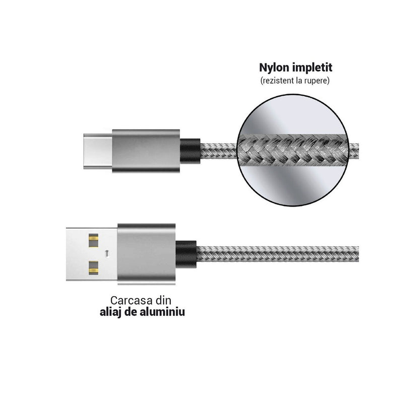 Lemontti Set Cabluri Bending Aluminum USB-A la Type-C 0.5m + 1m