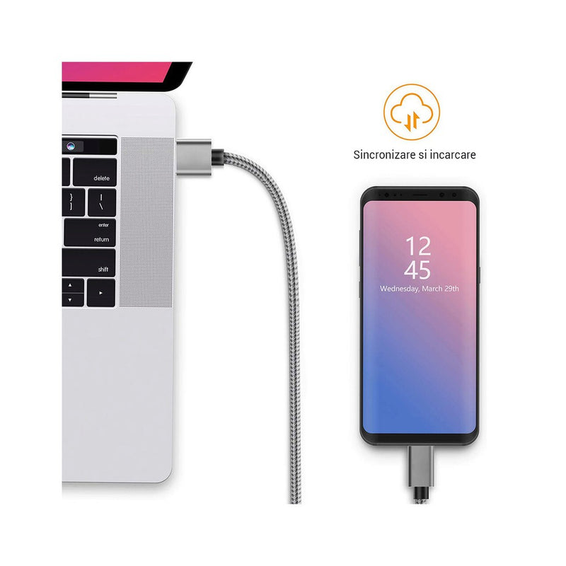 Lemontti Set Cabluri Bending Aluminum USB-A la Type-C 0.5m + 1m