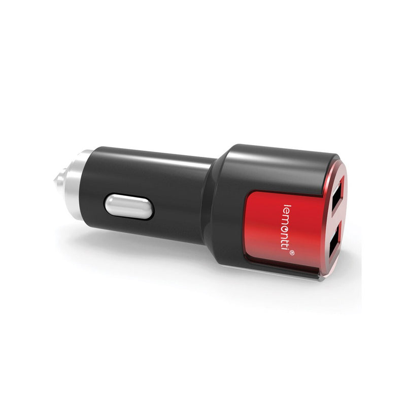 Lemontti Set Incarcator Auto Fast Charge 3.1A 2 porturi USB-A QC 3.0 + USB-A si cablu MicroUSB 1m Negru-Rosu