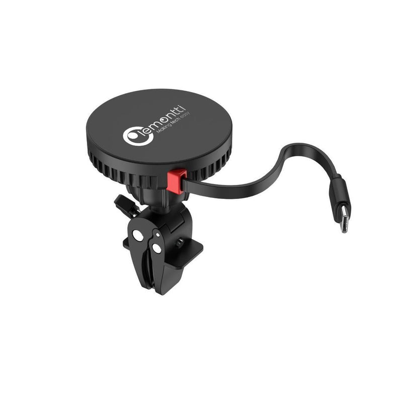 Lemontti Suport Auto MagSafe Magnetic cu Incarcare wireless si cablu retractabil Type-C 1m, prindere ventilatie, Negru