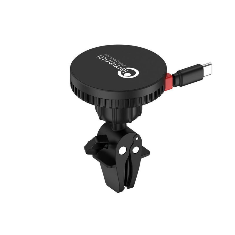 Lemontti Suport Auto MagSafe Magnetic cu Incarcare wireless si cablu retractabil Type-C 1m, prindere ventilatie, Negru