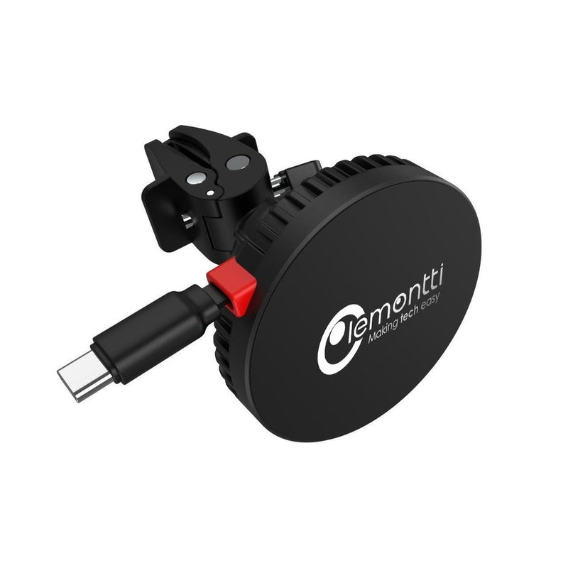 Lemontti Suport Auto MagSafe Magnetic cu Incarcare wireless si cablu retractabil Type-C 1m, prindere ventilatie, Negru