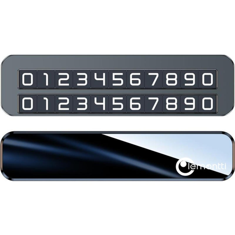 Lemontti Suport auto numar telefon parcare, 2 numere telefon schimbabile, aluminiu, cifre magnetice fluorescente, Negru