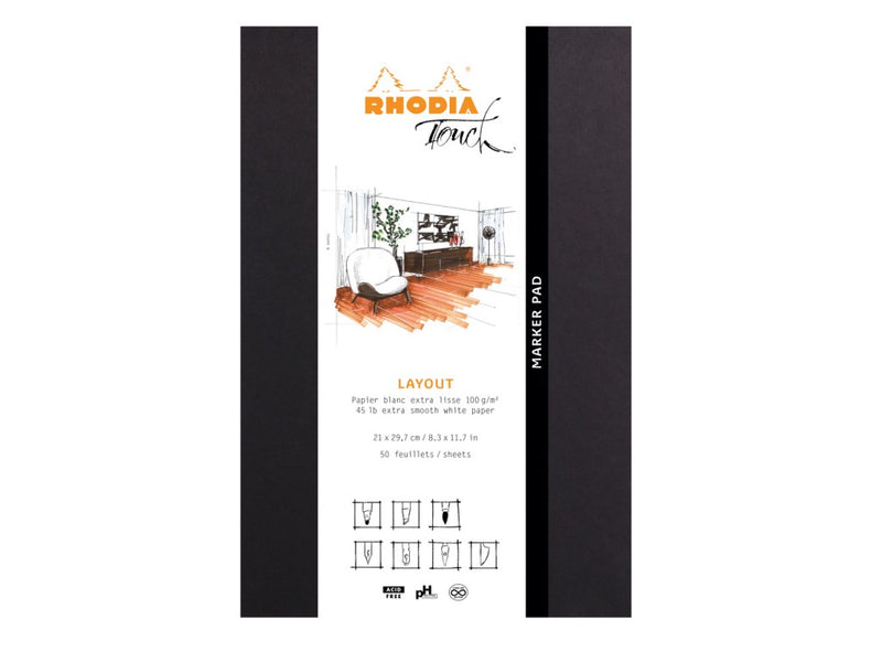 Blocnotes grafic A4+ (21 x 31,8 cm), 50 file, portrait Rhodia Touch Layout