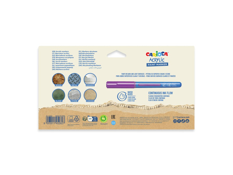 Marker cu vopsea acrilică și vârf pensulă Carioca 18 buc/set
