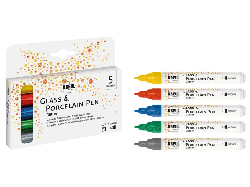 KREUL Glass & Porcelain Pen Glitter Medium 5/set