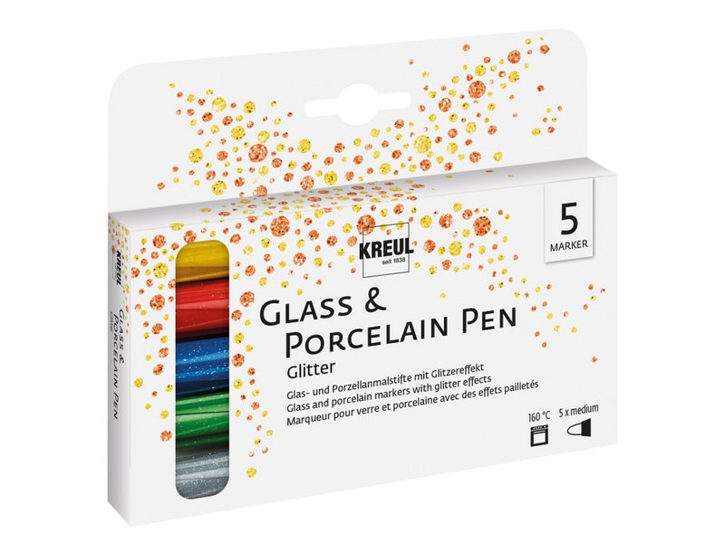 KREUL Glass & Porcelain Pen Glitter Medium 5/set