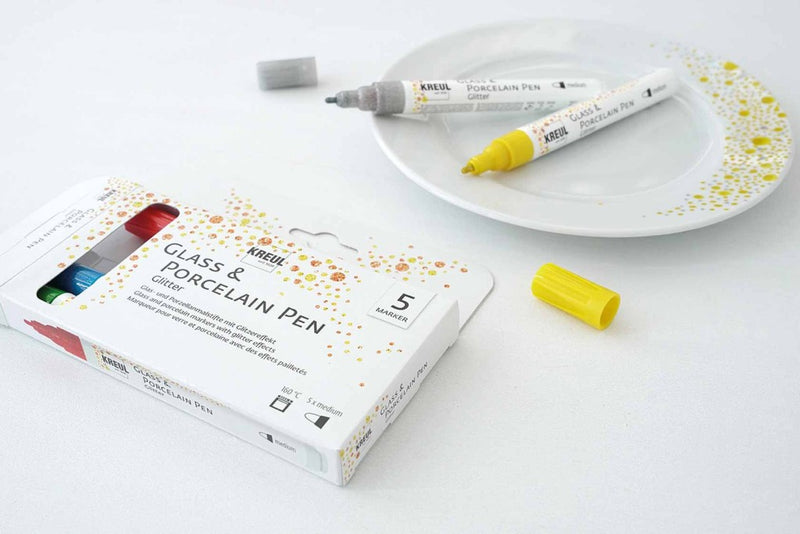 KREUL Glass & Porcelain Pen Glitter Medium 5/set