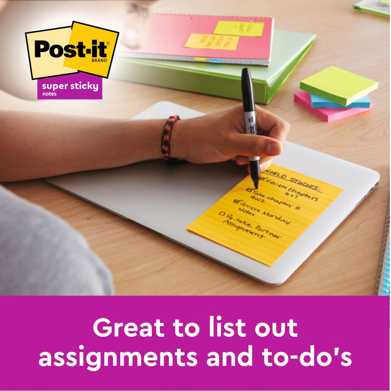 Notes adeziv 102 x 152 mm 100 file neon liniate Post-it 3M