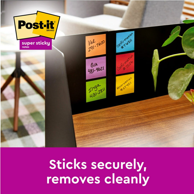 Notes adeziv Super Sticky 76 x 76 mm 90 file x 5 culori asortate Post-It 3M
