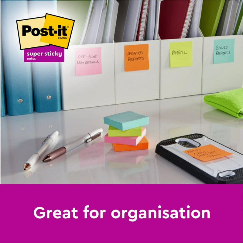 Notes adeziv Super Sticky 76 x 76 mm 90 file x 5 culori asortate Post-It 3M